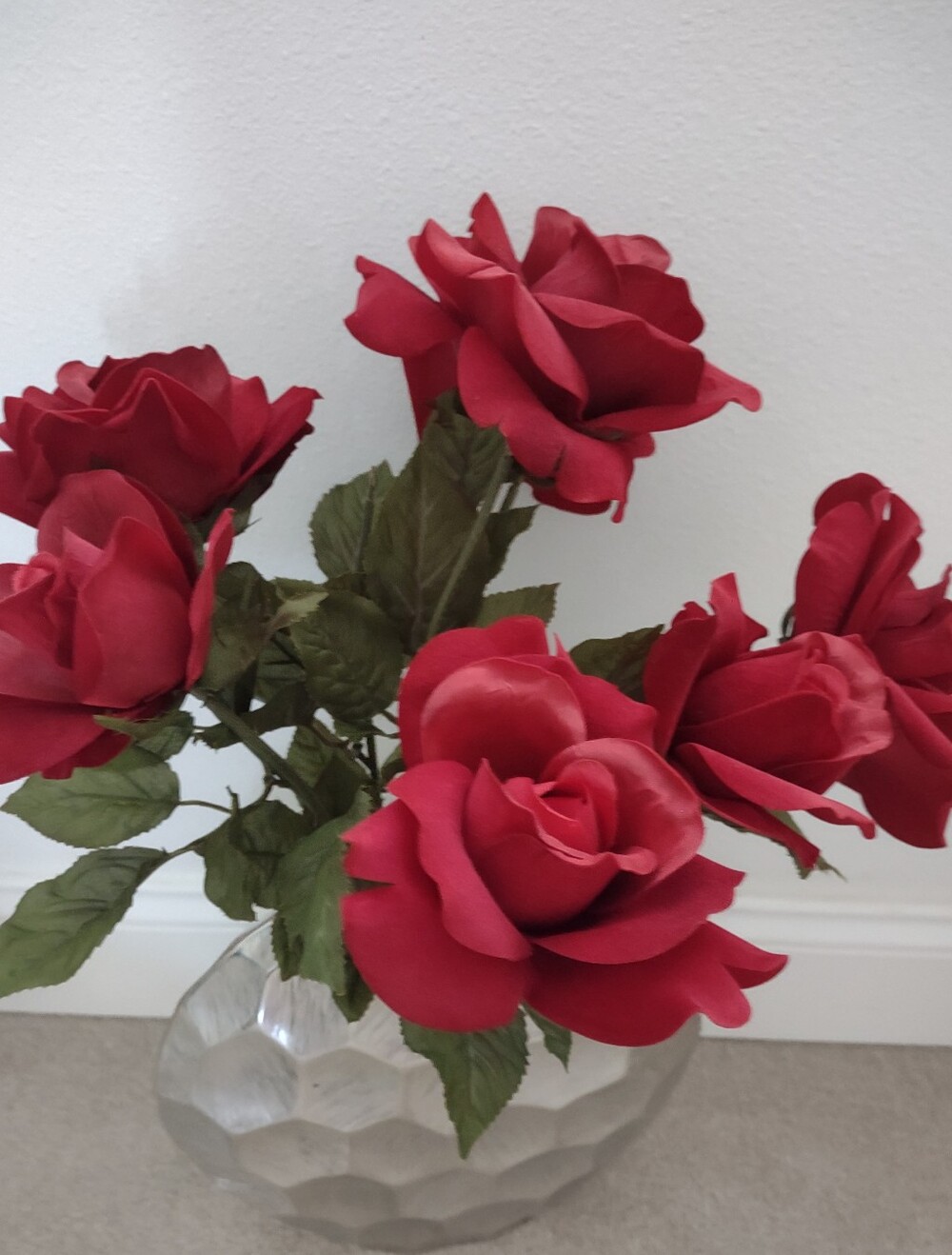 Red Roses Velvety Faux Flowers